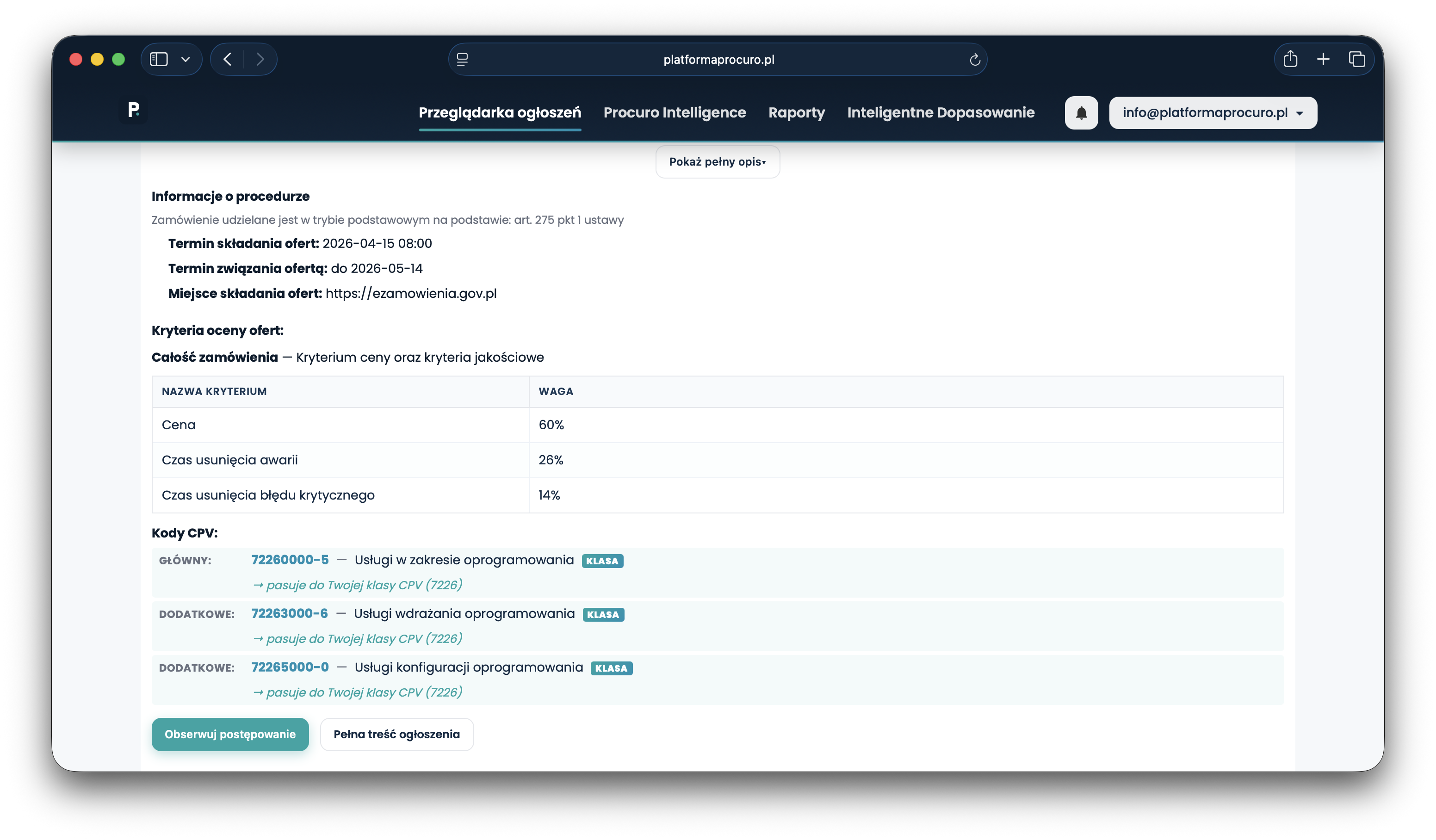 Procuro — wyjaśnienie dopasowania