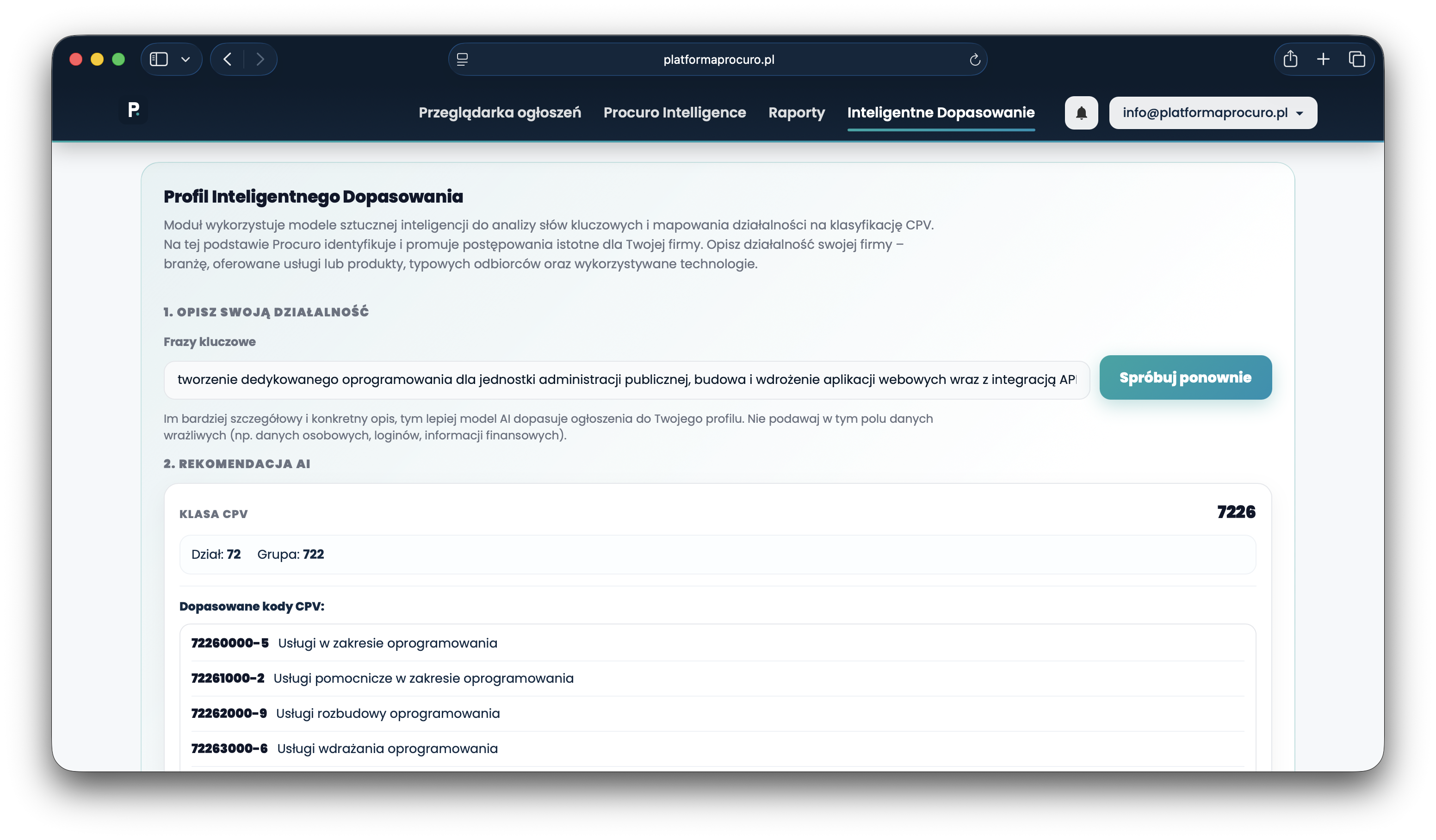 Procuro — profil inteligentnego dopasowania